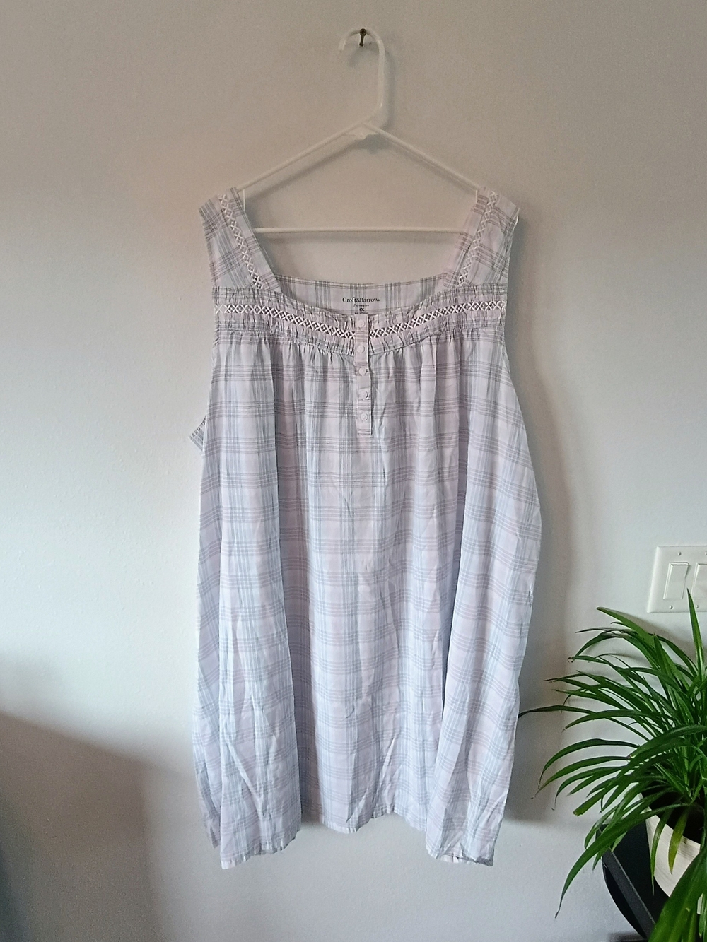 Croft & Barrow Intimates 4X Cotton Pastel Plaid Sleep Tank Plus Size Nightgown